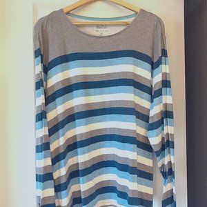 Croft & Barrow Classic Tee Shirt  2X Blue Striped Long Sleeves Stretch
